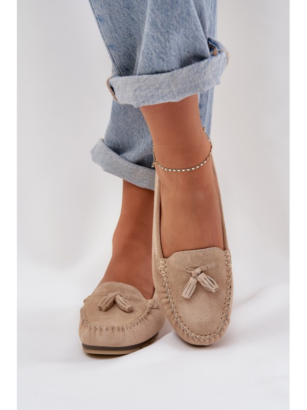 Women's Flat Classic Suede Loafers S.Barski LR51-548 Beige