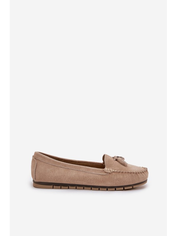 Women's Flat Classic Suede Loafers S.Barski LR51-548 Beige