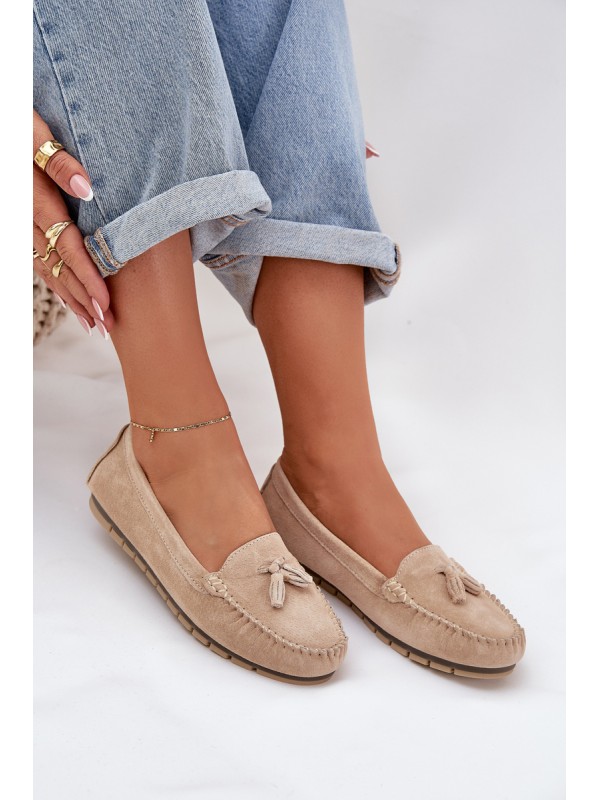Women's Flat Classic Suede Loafers S.Barski LR51-548 Beige