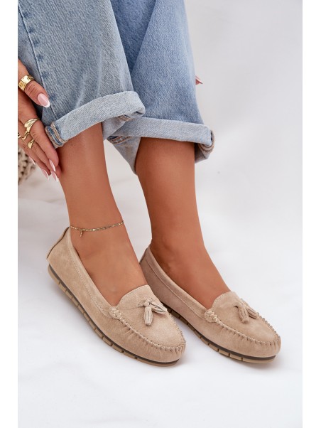 Women's Flat Classic Suede Loafers S.Barski LR51-548 Beige