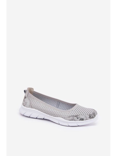 Leather perforated ballerinas Vinceza 95323 gray