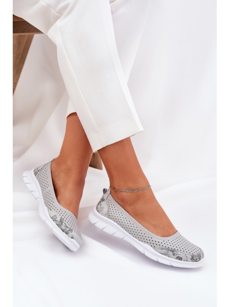Leather perforated ballerinas Vinceza 95323 gray