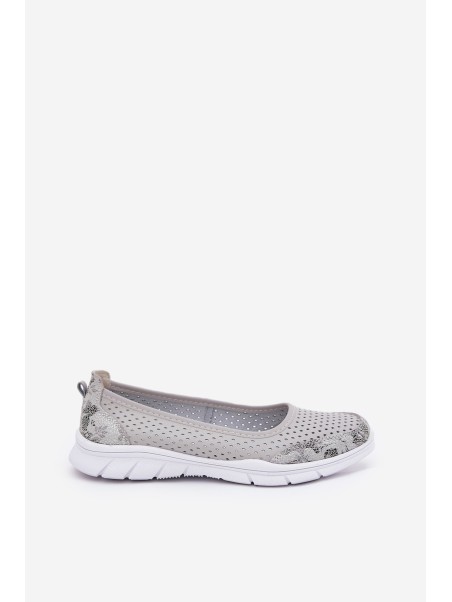 Leather perforated ballerinas Vinceza 95323 gray
