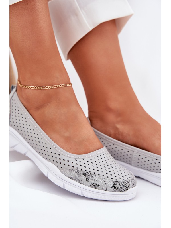 Leather perforated ballerinas Vinceza 95323 gray