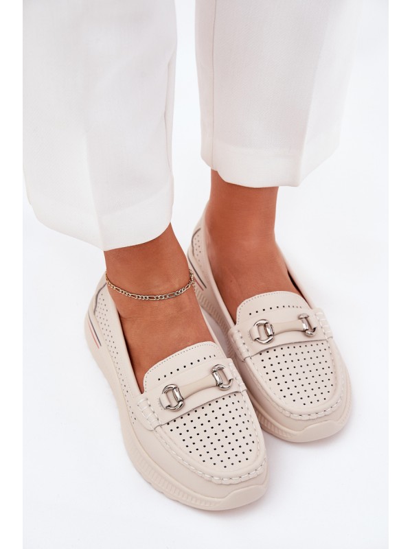 Perforated Ballet Flats Made Of Natural Leather Vinceza 95331 Beige