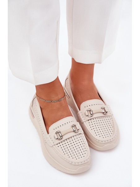 Perforated Ballet Flats Made Of Natural Leather Vinceza 95331 Beige