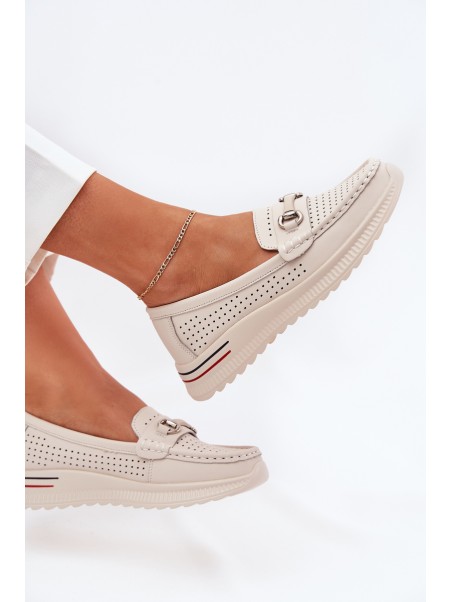 Perforated Ballet Flats Made Of Natural Leather Vinceza 95331 Beige