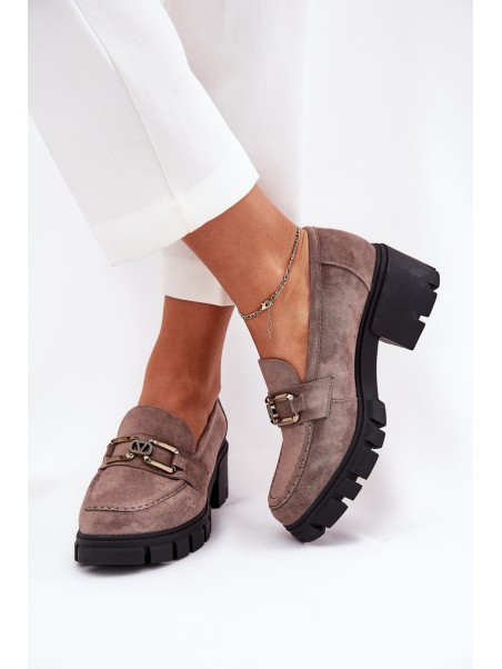 Eco Suede Women's Lace-Up Shoes With Decoration Ciemnobeżowe Vinceza 39921