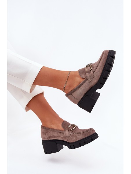 Eco Suede Women's Lace-Up Shoes With Decoration Ciemnobeżowe Vinceza 39921
