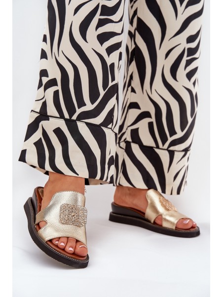 Ladies Wedge Sandals Eco Leather With Decoration Gold Sarela