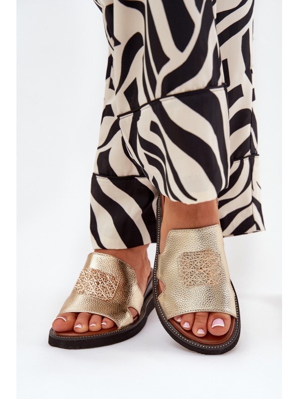 Ladies Wedge Sandals Eco Leather With Decoration Gold Sarela