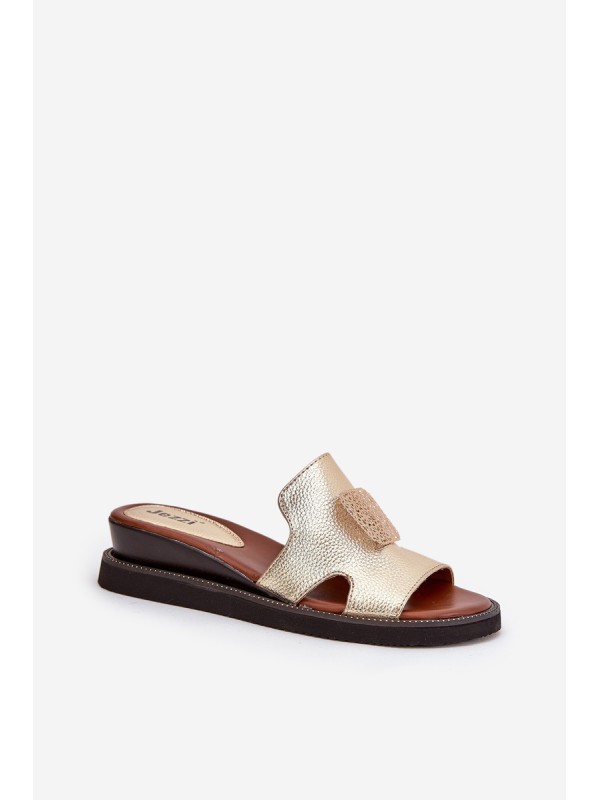 Ladies Wedge Sandals Eco Leather With Decoration Gold Sarela