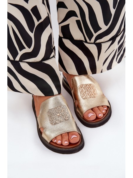 Ladies Wedge Sandals Eco Leather With Decoration Gold Sarela
