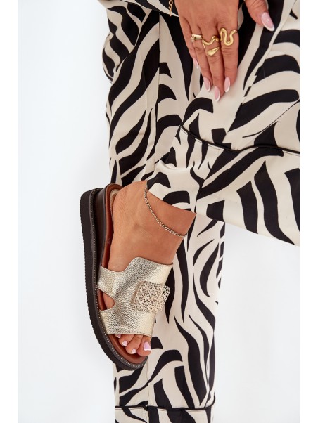 Ladies Wedge Sandals Eco Leather With Decoration Gold Sarela