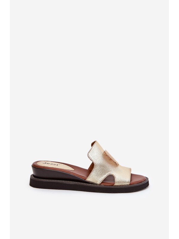 Ladies Wedge Sandals Eco Leather With Decoration Gold Sarela