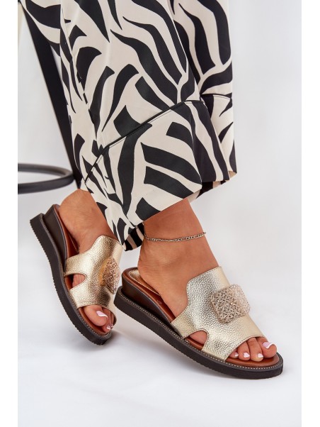 Ladies Wedge Sandals Eco Leather With Decoration Gold Sarela