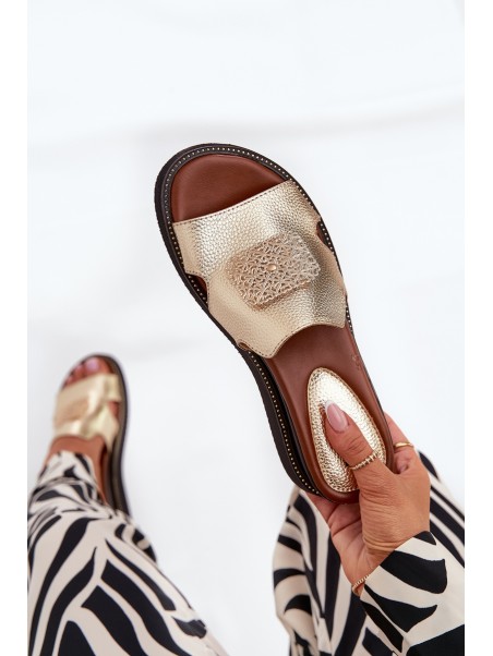 Ladies Wedge Sandals Eco Leather With Decoration Gold Sarela