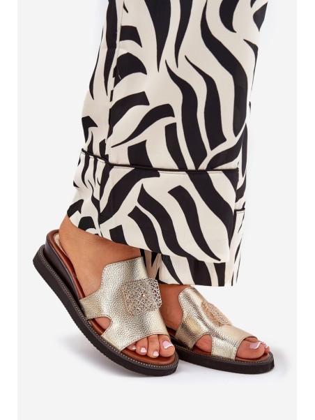 Ladies Wedge Sandals Eco Leather With Decoration Gold Sarela