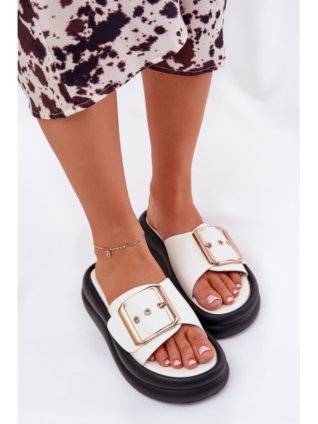 Womens sandals on a chunky platform with a decorative buckle white Zelori