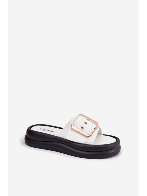 Womens sandals on a chunky platform with a decorative buckle white Zelori