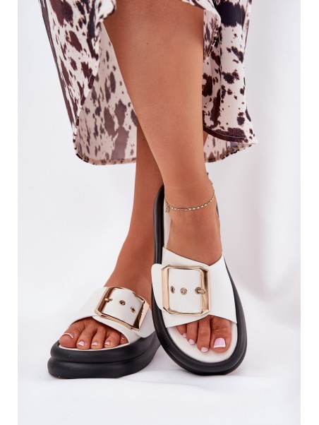 Womens sandals on a chunky platform with a decorative buckle white Zelori