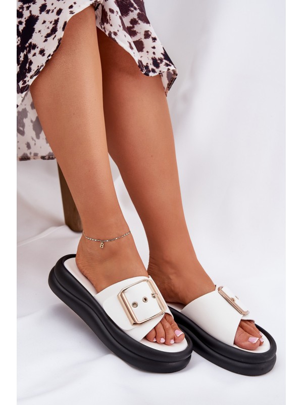 Womens sandals on a chunky platform with a decorative buckle white Zelori