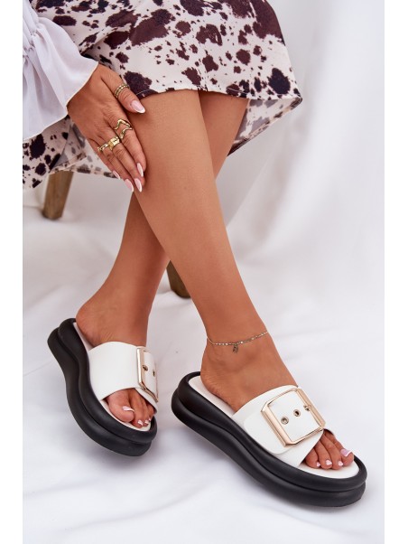 Womens sandals on a chunky platform with a decorative buckle white Zelori