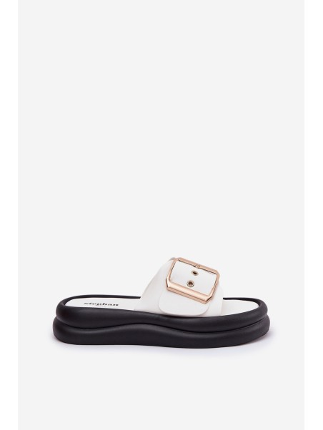 Womens sandals on a chunky platform with a decorative buckle white Zelori