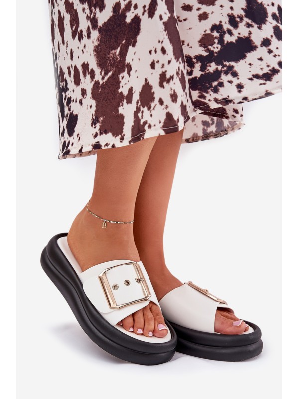 Womens sandals on a chunky platform with a decorative buckle white Zelori