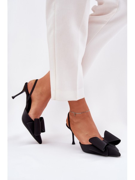 High Heels With Open Heels And Bow Black Eklevia