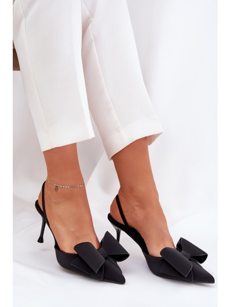 High Heels With Open Heels And Bow Black Eklevia