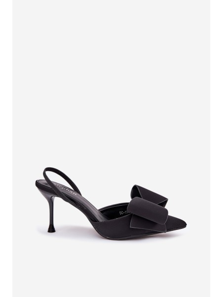 High Heels With Open Heels And Bow Black Eklevia