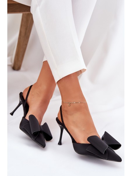 High Heels With Open Heels And Bow Black Eklevia
