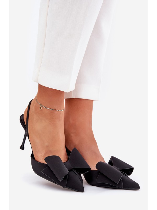 High Heels With Open Heels And Bow Black Eklevia