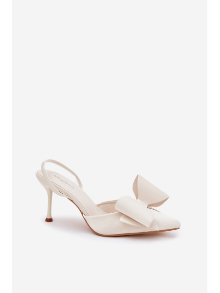 High Heels With Open Heels And Bow Ecru Eklevia