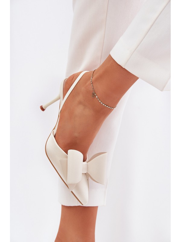 High Heels With Open Heels And Bow Ecru Eklevia