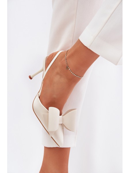 High Heels With Open Heels And Bow Ecru Eklevia