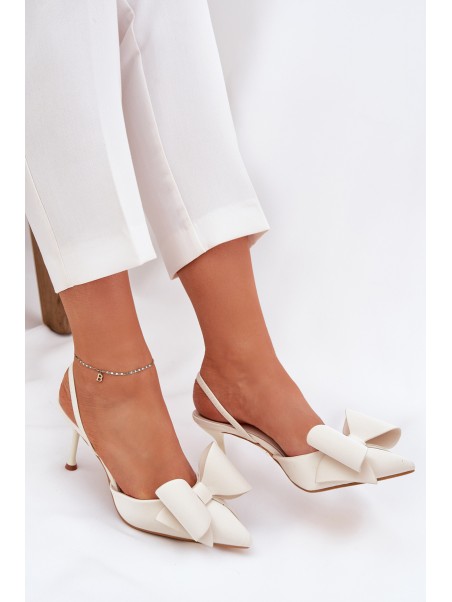 High Heels With Open Heels And Bow Ecru Eklevia