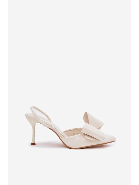High Heels With Open Heels And Bow Ecru Eklevia