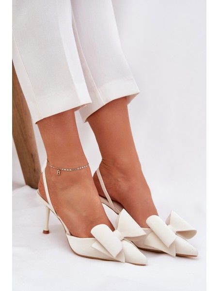 High Heels With Open Heels And Bow Ecru Eklevia