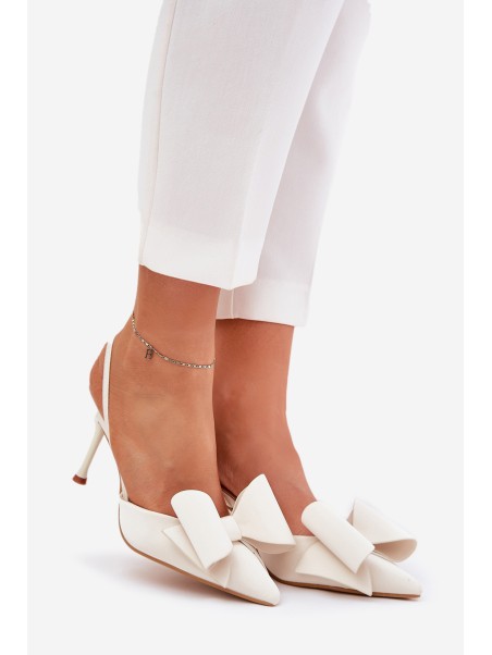 High Heels With Open Heels And Bow Ecru Eklevia