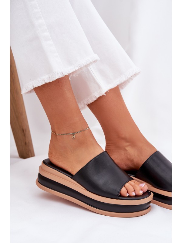 Classic Ladies Slippers On Platform And Wedge Black Florenis