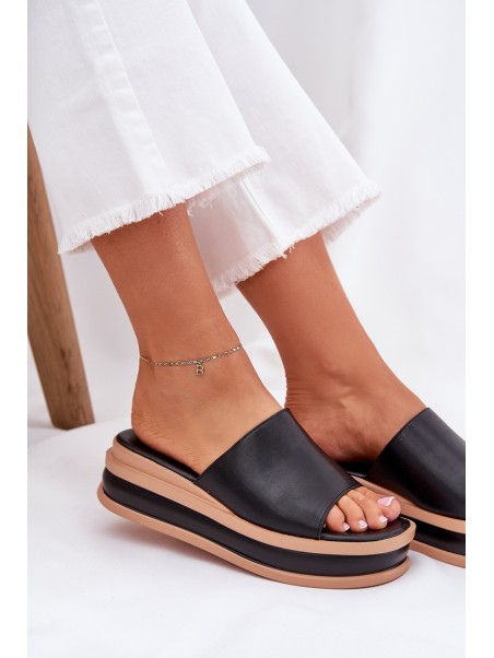 Classic Ladies Slippers On Platform And Wedge Black Florenis