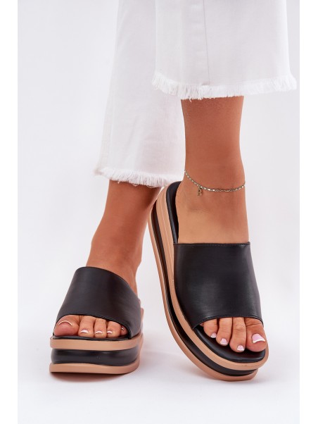 Classic Ladies Slippers On Platform And Wedge Black Florenis
