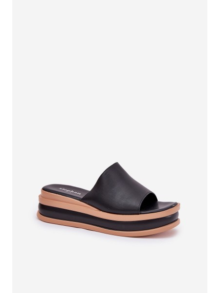 Classic Ladies Slippers On Platform And Wedge Black Florenis