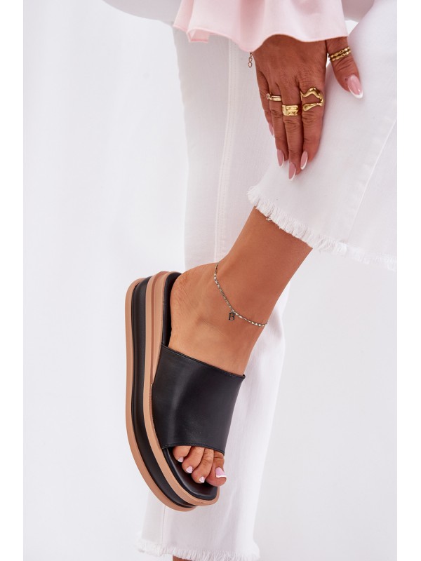 Classic Ladies Slippers On Platform And Wedge Black Florenis
