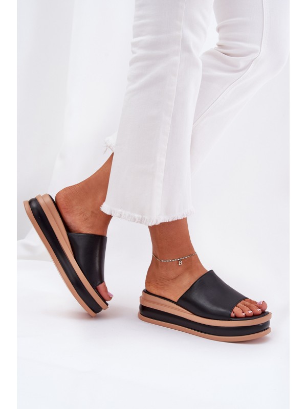 Classic Ladies Slippers On Platform And Wedge Black Florenis