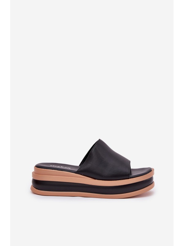 Classic Ladies Slippers On Platform And Wedge Black Florenis