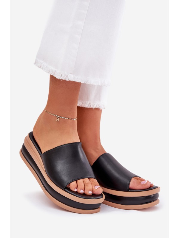 Classic Ladies Slippers On Platform And Wedge Black Florenis