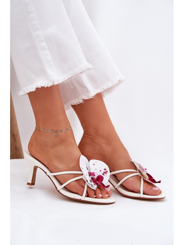 Women's High Heel Slippers With Artificial Flower White Reyi